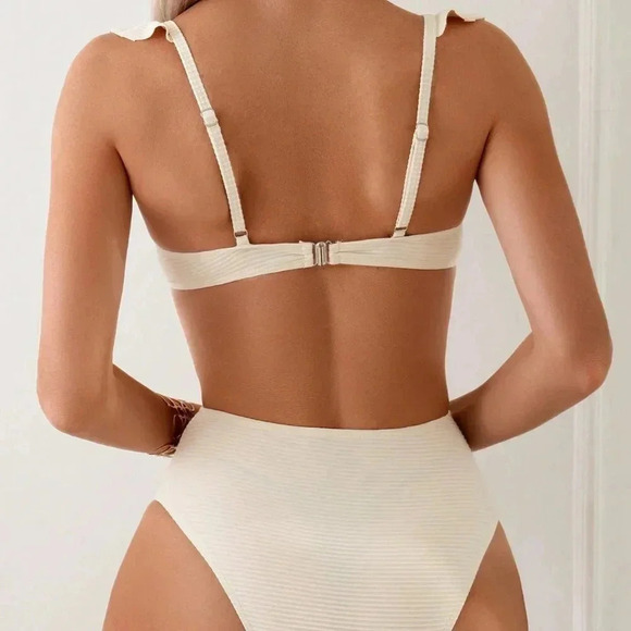 Beige Women's Beach Hollow Out 3d Rose Design One Piece Swimsuit - Picture 2 of 5